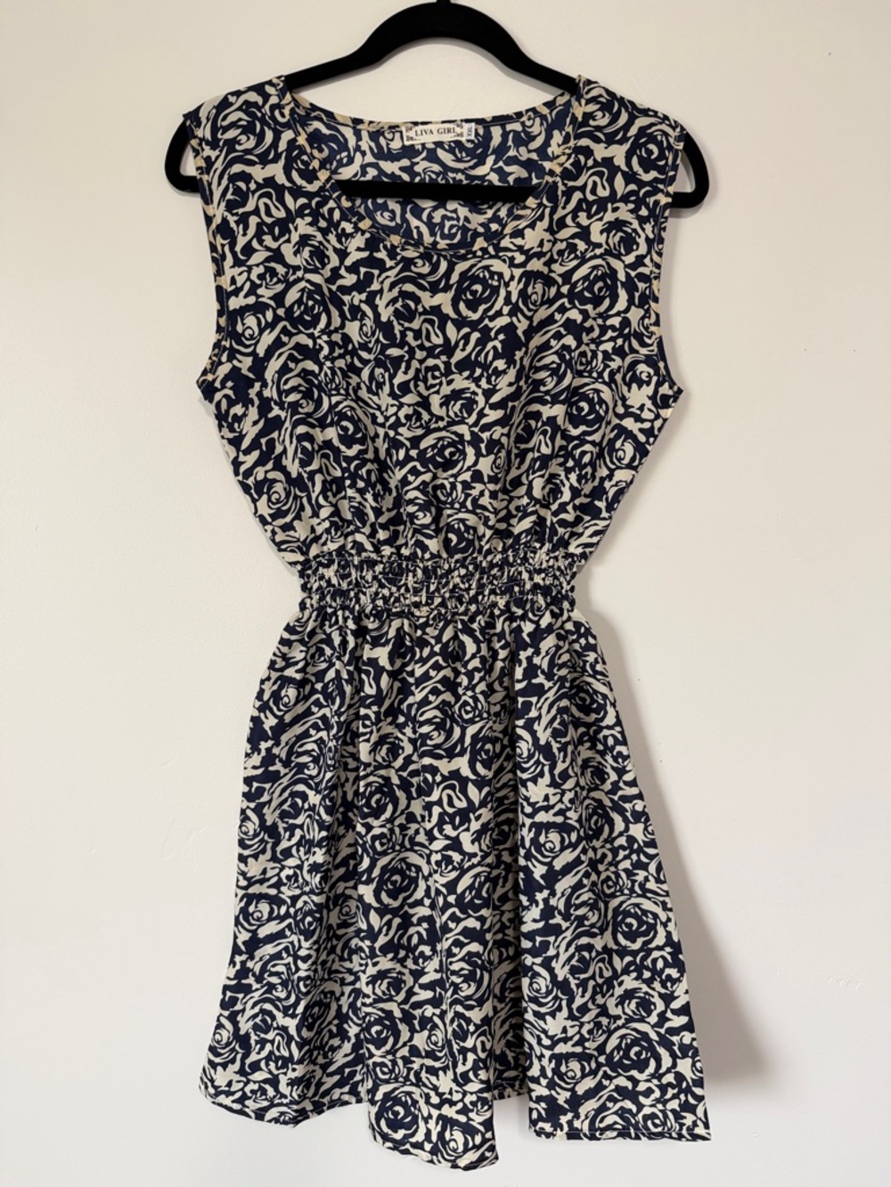 Olivia Rae Navy & Cream Floral Smocked-Waist Sleeveless Mini Dress